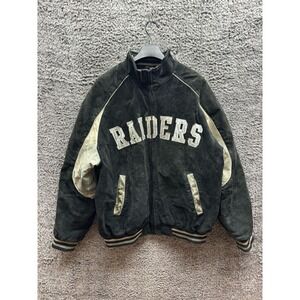 Las Vegas Raiders Suede‎ Leather Full-Zip Varsity Jacket Black Mens Size XL